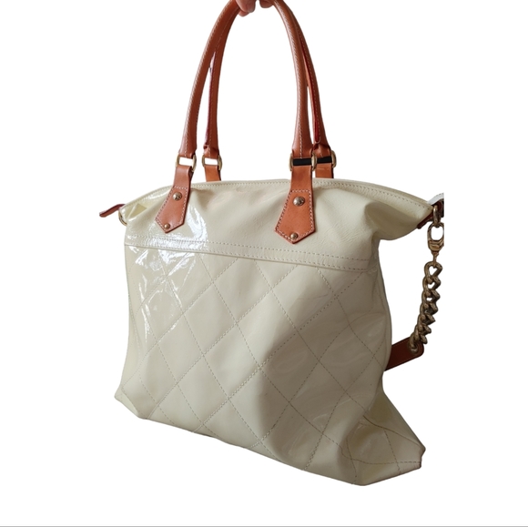 Calvacanti Italy Cream Ivory Patent Leather Satchel Tote Shoulder Bag - Picture 16 of 16